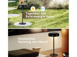 NETTLIFE Lámpara De Mesa-Lámpara de mesa con batería solar lámpara de noche LED inalámbrica recargable de 3600 mhA táctil regulable lámpara negra con batería USB Negro