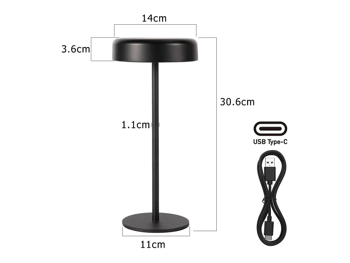 NETTLIFE Lámpara De Mesa-Lámpara de mesa con batería solar lámpara de noche LED inalámbrica recargable de 3600 mhA táctil regulable lámpara negra con batería USB Negro