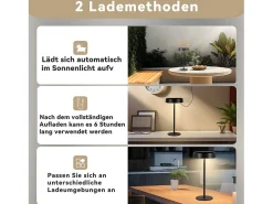 NETTLIFE Lámpara De Mesa-Lámpara de mesa con batería solar lámpara de noche LED inalámbrica recargable de 3600 mhA táctil regulable lámpara negra con batería USB Negro