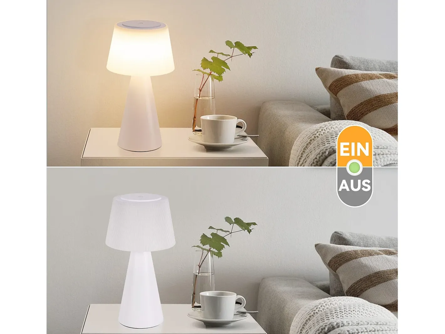 Hot NETTLIFE Lámpara de mesa con batería, lámpara de noche LED - 3600 mhA inalámbrica, lámpara táctil regulable con batería blanca recargable por USB Blanco