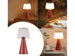 NETTLIFE Lámpara de mesa con batería solar, lámpara de noche LED inalámbrica, 3600 mhA, recargable, táctil, regulable, lámpara roja con batería USB Rojo New