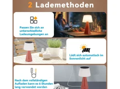 NETTLIFE Lámpara de mesa con batería solar, lámpara de noche LED inalámbrica, 3600 mhA, recargable, táctil, regulable, lámpara roja con batería USB Rojo New