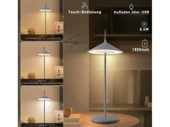 NETTLIFE Lámpara de mesa inalámbrica, lámpara de noche, juego de 2 LED recargables de 1800 mhA, táctiles, regulables, modernas, es, IP44, USB. Gris Online