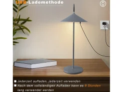 NETTLIFE Lámpara de mesa inalámbrica, lámpara de noche, juego de 2 LED recargables de 1800 mhA, táctiles, regulables, modernas, es, IP44, USB. Gris Online