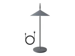 NETTLIFE Lámpara De Mesa-Lámpara de mesa inalámbrica, lámpara de noche LED con batería de 1800 mhA, recargable, táctil, regulable, moderna, IP44 con USB Gris