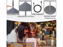 NETTLIFE Lámpara De Mesa-Lámpara de mesa inalámbrica, lámpara de noche LED con batería de 1800 mhA, recargable, táctil, regulable, moderna, IP44 con USB Gris