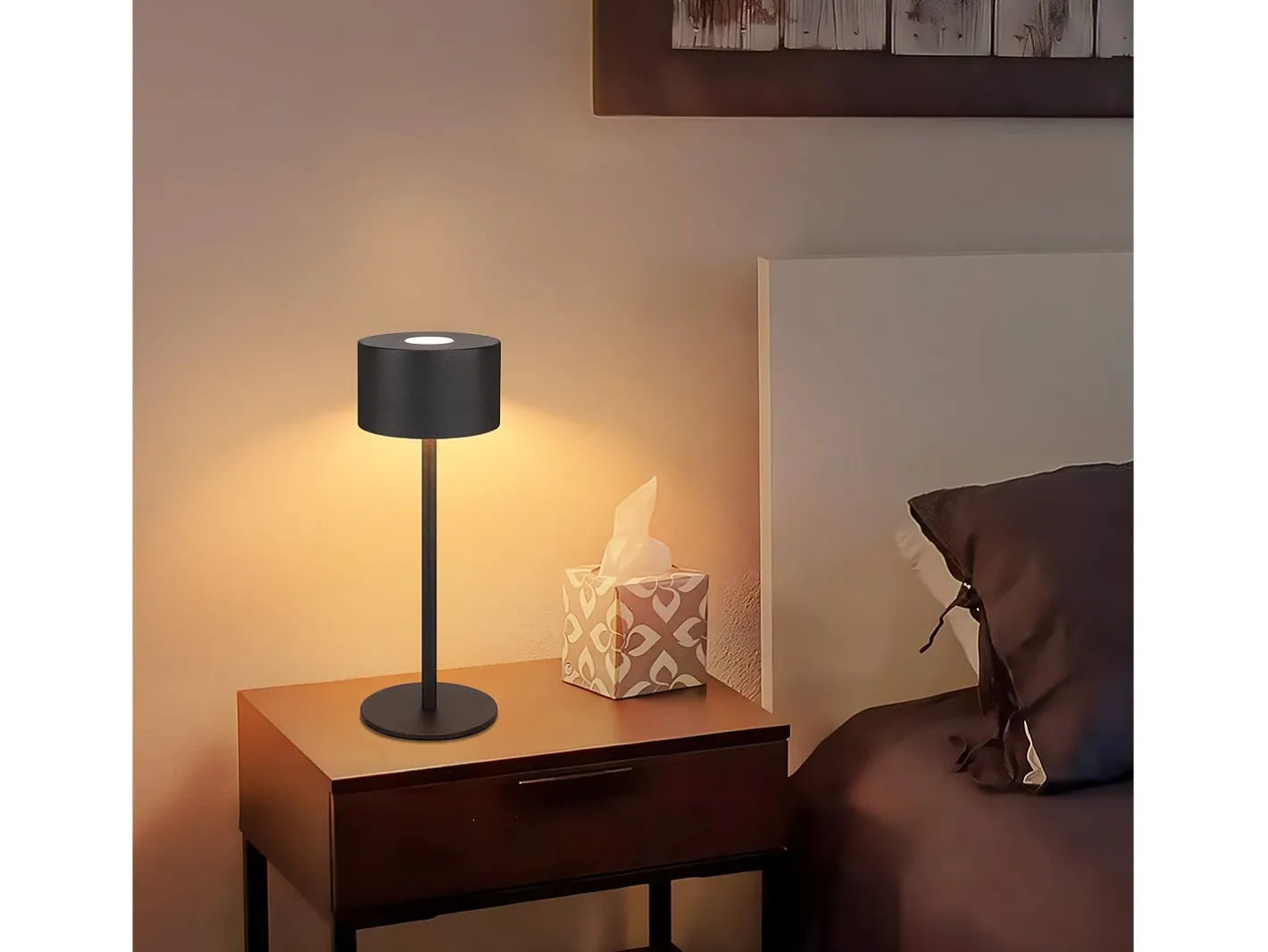 NETTLIFE Lámpara De Mesa-Lámpara de mesa LED inalámbrica: lámpara de mesa regulable táctil con 3 temperaturas de color, altura ajustable, USB Negro