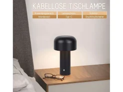 Discount NETTLIFE Lámpara de mesa LED inalámbrica, lámpara de noche regulable de 2W con pilas para dormitorio, lámpara de seta pequeña Negro