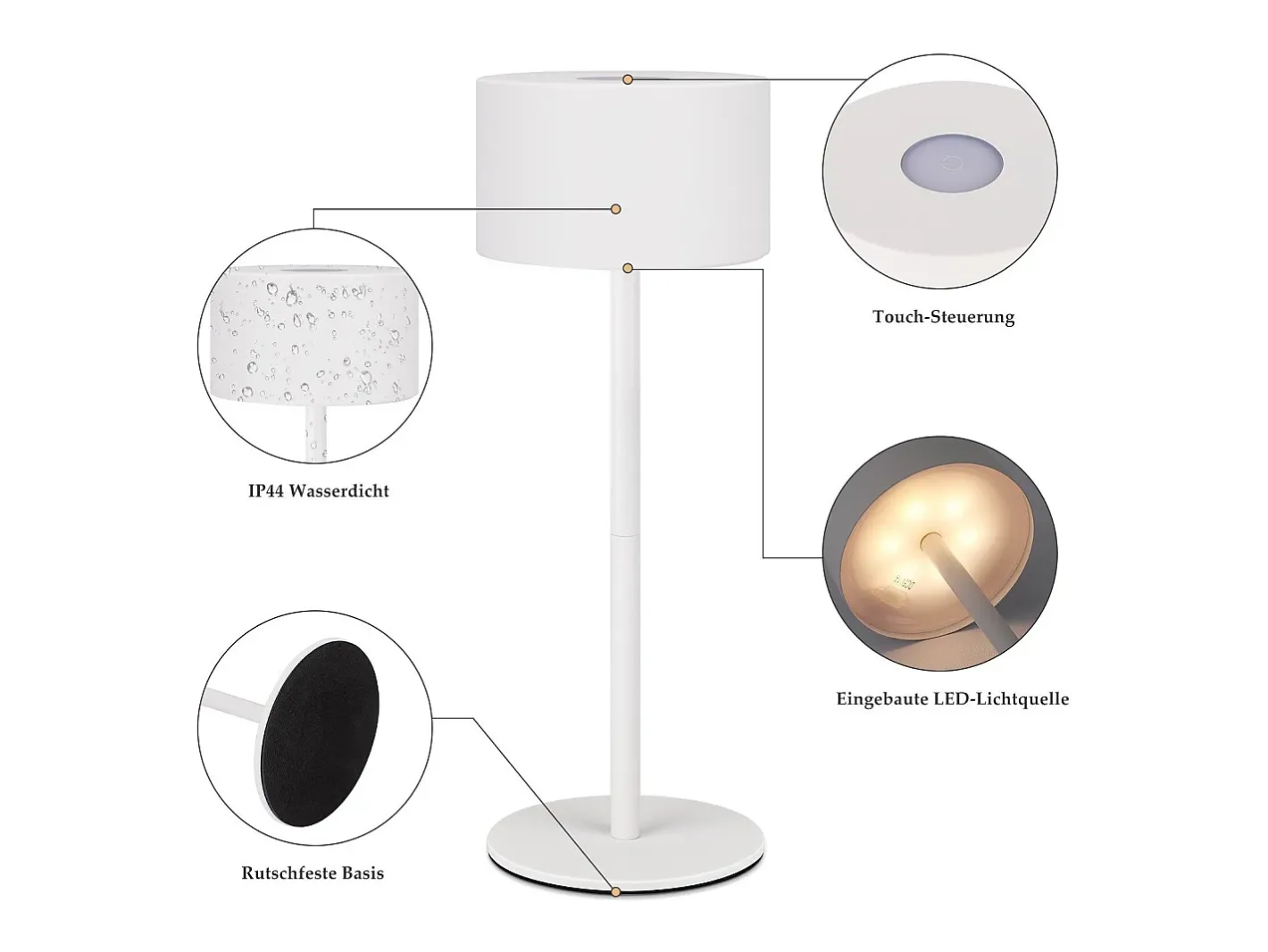 NETTLIFE Lámpara De Mesa-Lámpara de mesa LED inalámbrica (paquete de 2): lámpara de mesa regulable al tacto con 3 temperaturas de color, altura ajustable, USB Blanco