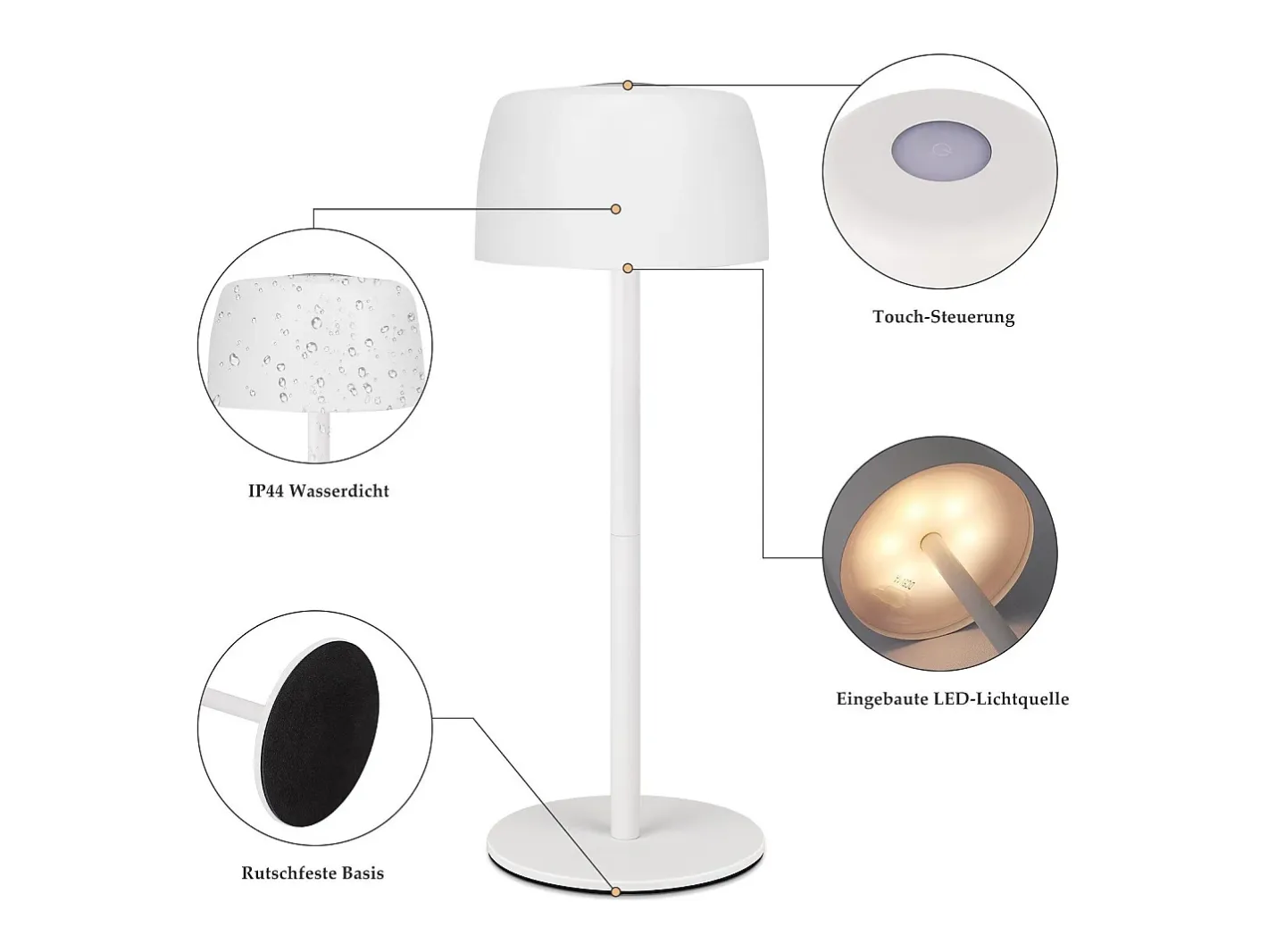 Online NETTLIFE Lámpara de mesa LED inalámbrica, lámpara de noche continua con batería Blanco