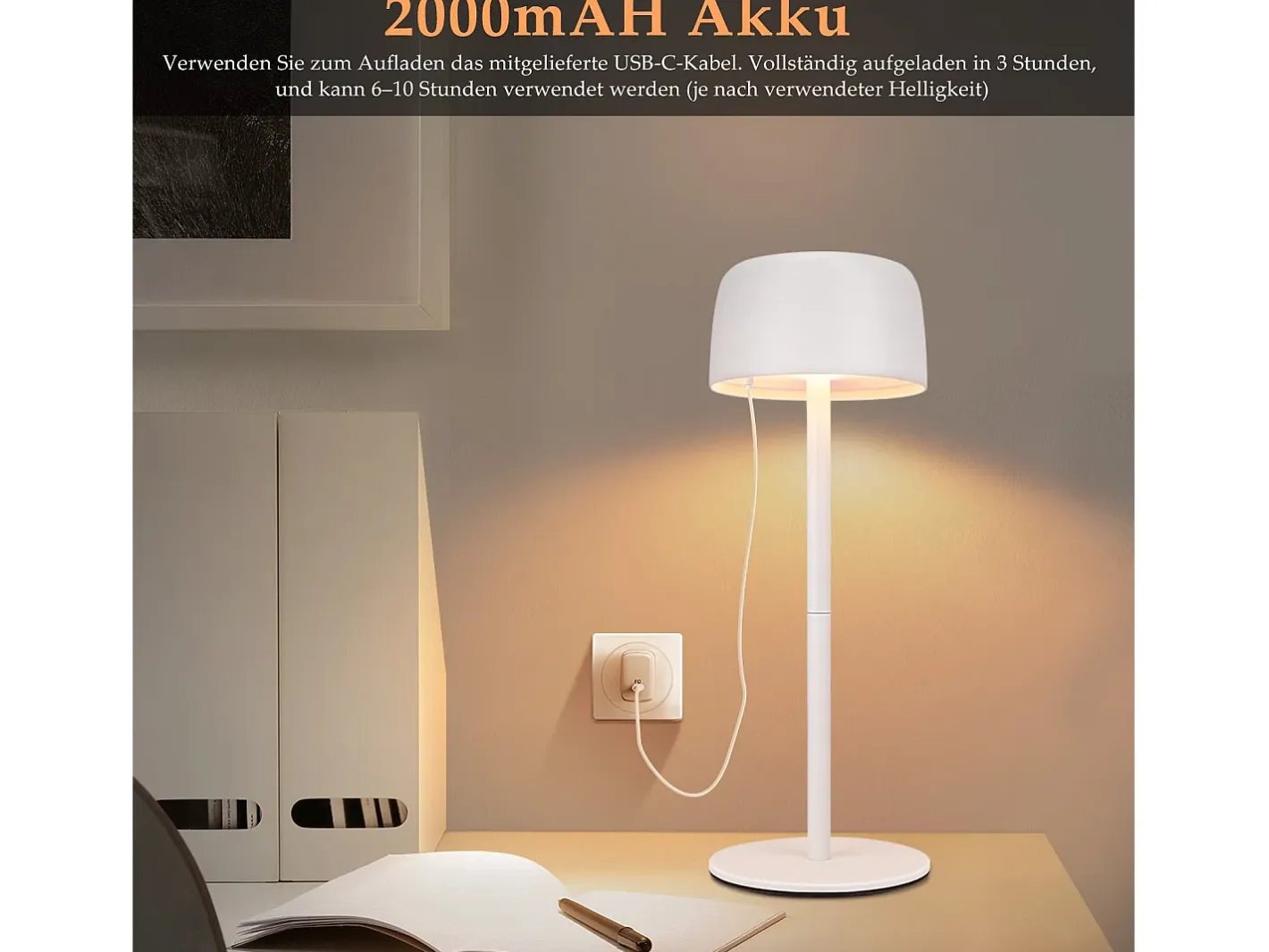 Online NETTLIFE Lámpara de mesa LED inalámbrica, lámpara de noche continua con batería Blanco