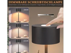 NETTLIFE Lámpara De Mesa-Lámpara de mesa LED inalámbrica (paquete de 2): lámpara de mesa regulable al tacto con 3 temperaturas de color, altura ajustable, USB Negro