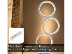 NETTLIFE Lámpara De Mesa-Lámpara de mesa LED regulable, lámpara de cabecero, diseño moderno táctil, anillo de aluminio metálico, estudio. Blanco