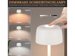 NETTLIFE Lámpara De Mesa-Lámpara de mesa LED inalámbrica, lámpara de noche continua con batería Blanco