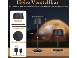 NETTLIFE Lámpara de mesa LED inalámbrica, lámpara de noche continua con batería Negro Online