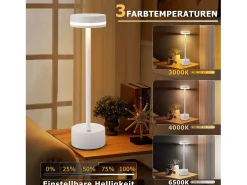 NETTLIFE Lámpara De Mesa-Lámpara de mesa LED inalámbrica , regulable, con batería recargable USB-C, táctil, blanca, para dormitorio Blanco