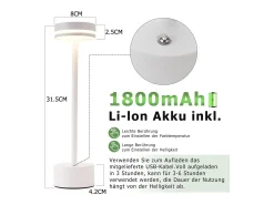 NETTLIFE Lámpara De Mesa-Lámpara de mesa LED inalámbrica , regulable, con batería recargable USB-C, táctil, blanca, para dormitorio Blanco