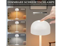 Best NETTLIFE Lámpara de mesa LED inalámbrica (paquete de 2): lámpara de mesa táctil regulable con 3 temperaturas de color y USB Blanco