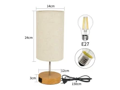 NETTLIFE Lámpara De Mesa-Lámpara de mesa táctil regulable E27, lámpara de noche sala, pantalla en tela moderna. Marru00f3n