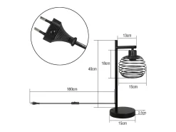 NETTLIFE Lámpara De Mesa-Lámpara de mesa vintage Lámpara de noche E27 - Lámpara de mesa de metal industrial Máx. Lámpara de escritorio retro de 60 W Negro
