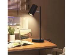 NETTLIFE lámpara de mesilla, lámpara de mesa negra, salón giratoria 350° GU10, metal, oficina. Negro Online