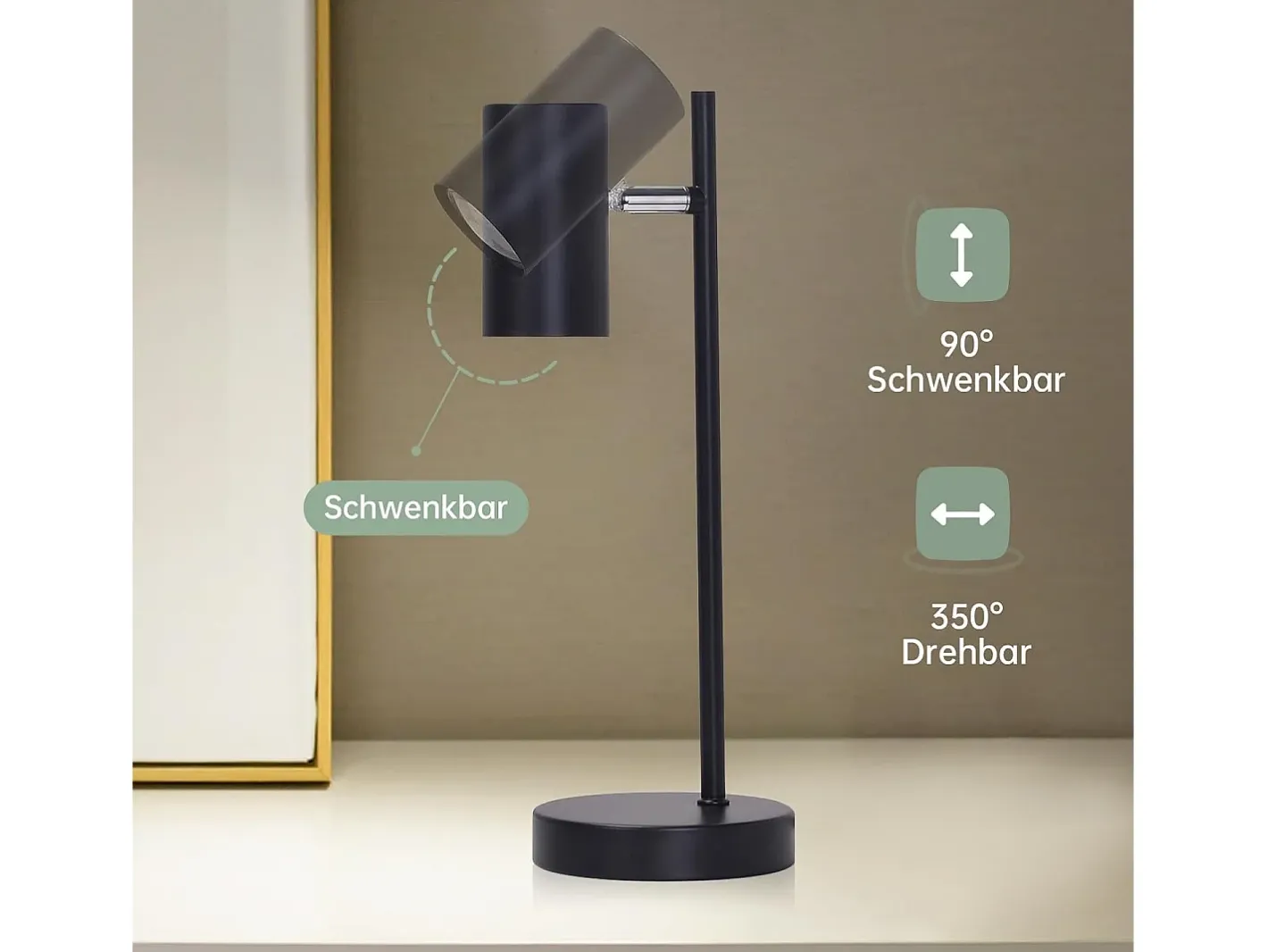 NETTLIFE lámpara de mesilla, lámpara de mesa negra, salón giratoria 350° GU10, metal, oficina. Negro Online