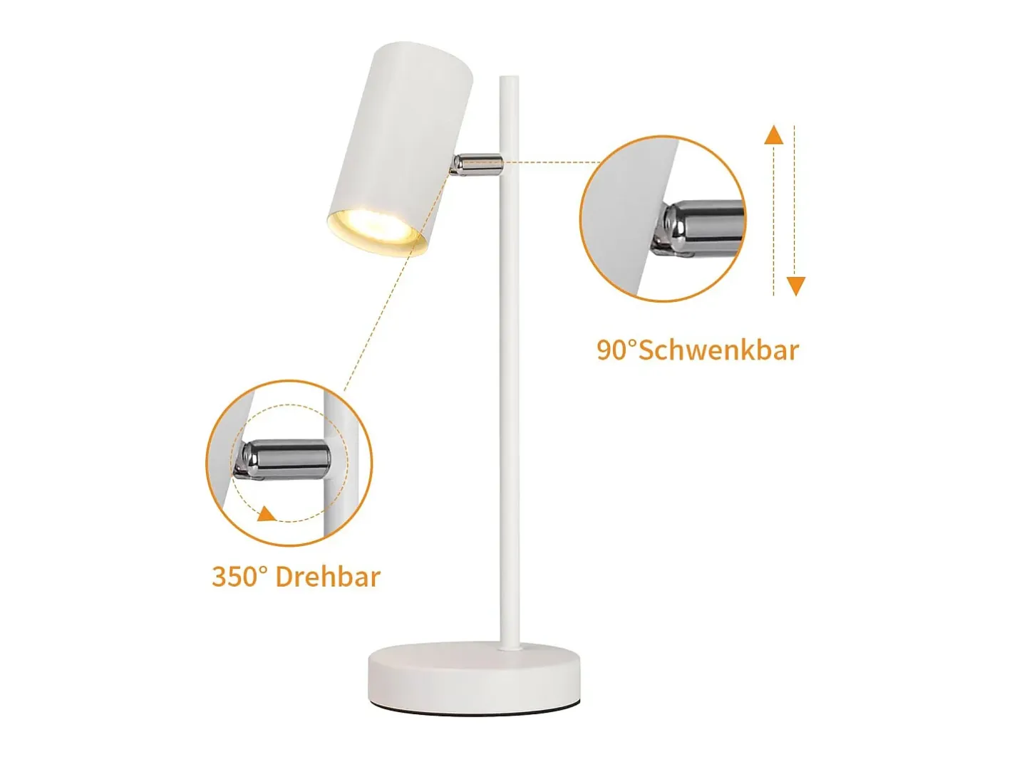 NETTLIFE lámpara de mesilla de noche, lámpara de mesa blanca giratoria 350° GU10, de metal, para oficina. Blanco Hot