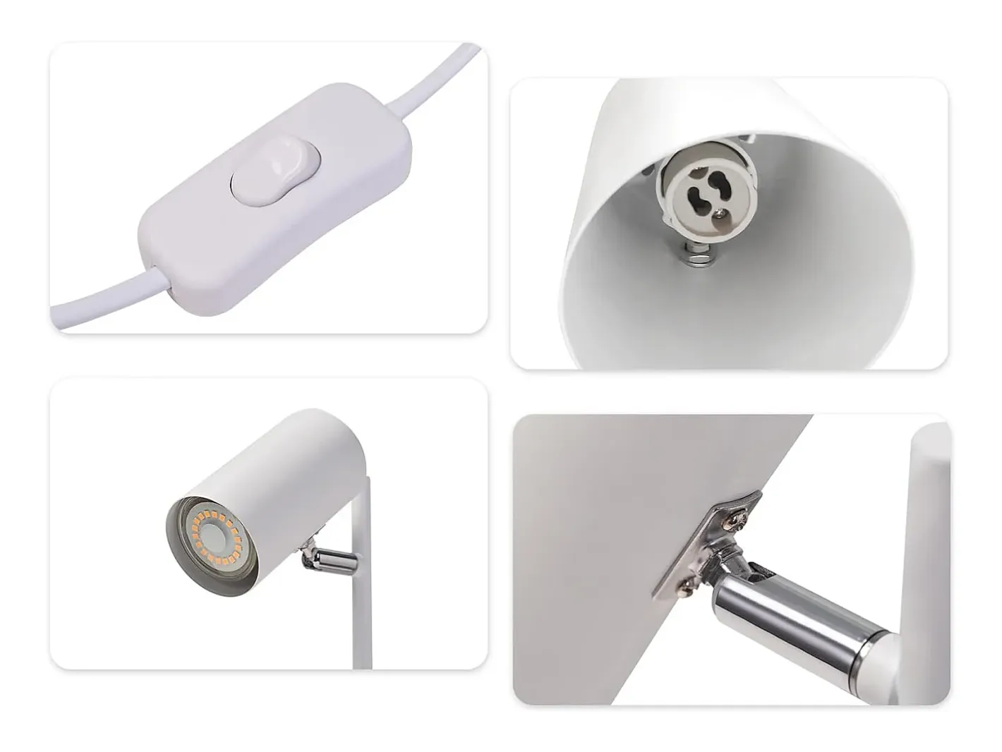 NETTLIFE lámpara de mesilla de noche, lámpara de mesa blanca giratoria 350° GU10, de metal, para oficina. Blanco Hot