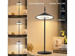 Discount NETTLIFE Lámpara de noche inalámbrica táctil LED lámpara de mesa negra regulable 1800mhA recargable con USB, LED integrado permanentemente, IP44 Negro
