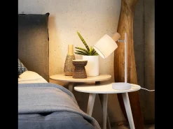 NETTLIFE Lámpara De Mesa-Lámpara de noche vintage de madera 35,5cm E14 blanca Pantalla de tela con interruptor Ajustable sin bombilla Blanco