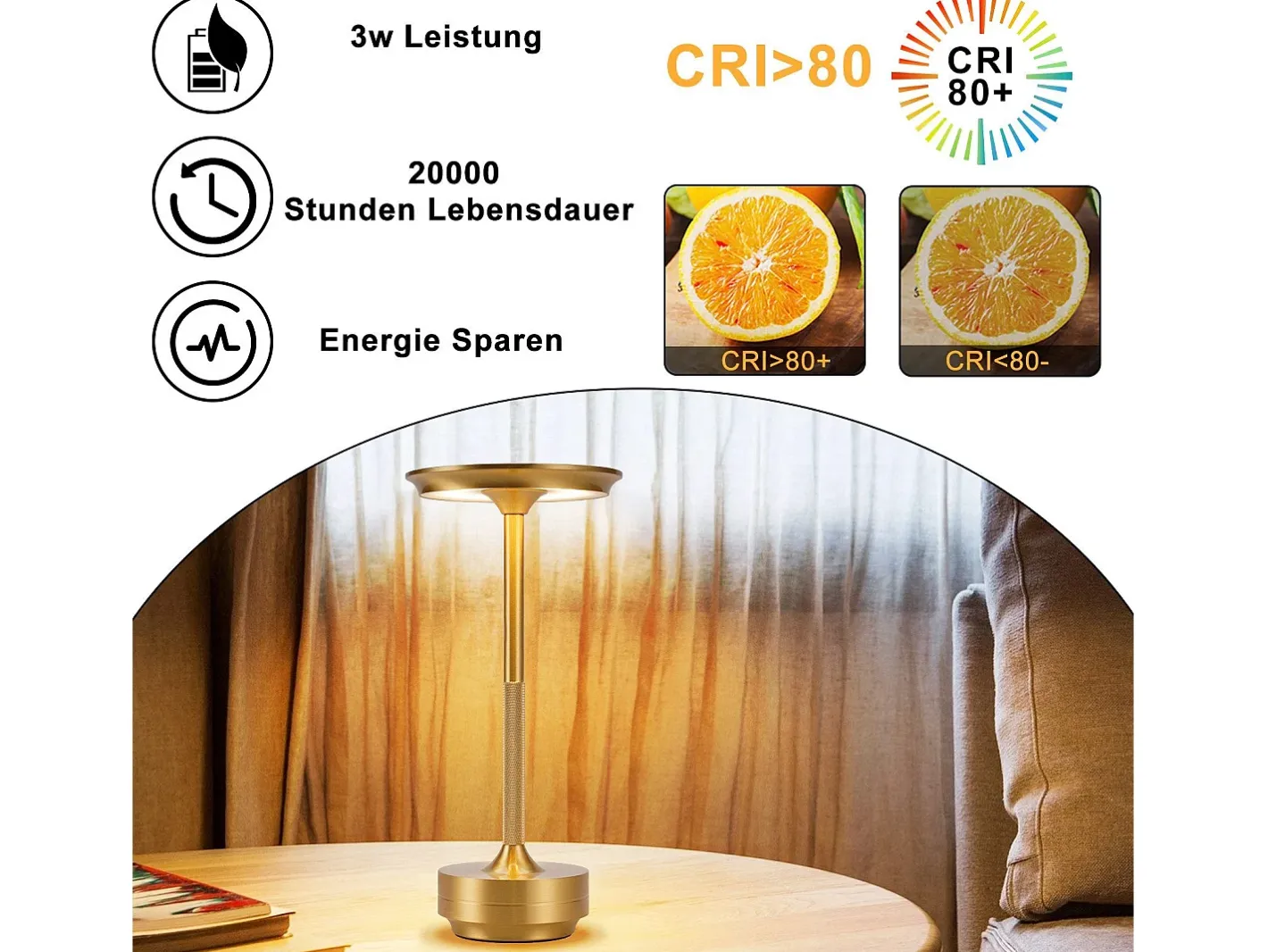 New NETTLIFE Lámpara de noche, lámpara de mesa inalámbrica, batería - Lámpara de mesa LED táctil regulable con batería recargable por USB Dorado