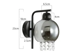 NETTLIFE Lámpara de pared de vidrio gris ahumado con bola de cristal E27 para dormitorio, lámpara de interior moderna para pasillo Negro