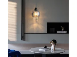 NETTLIFE Lámpara de pared de vidrio gris ahumado con bola de cristal E27 para dormitorio, lámpara de interior moderna para pasillo Negro