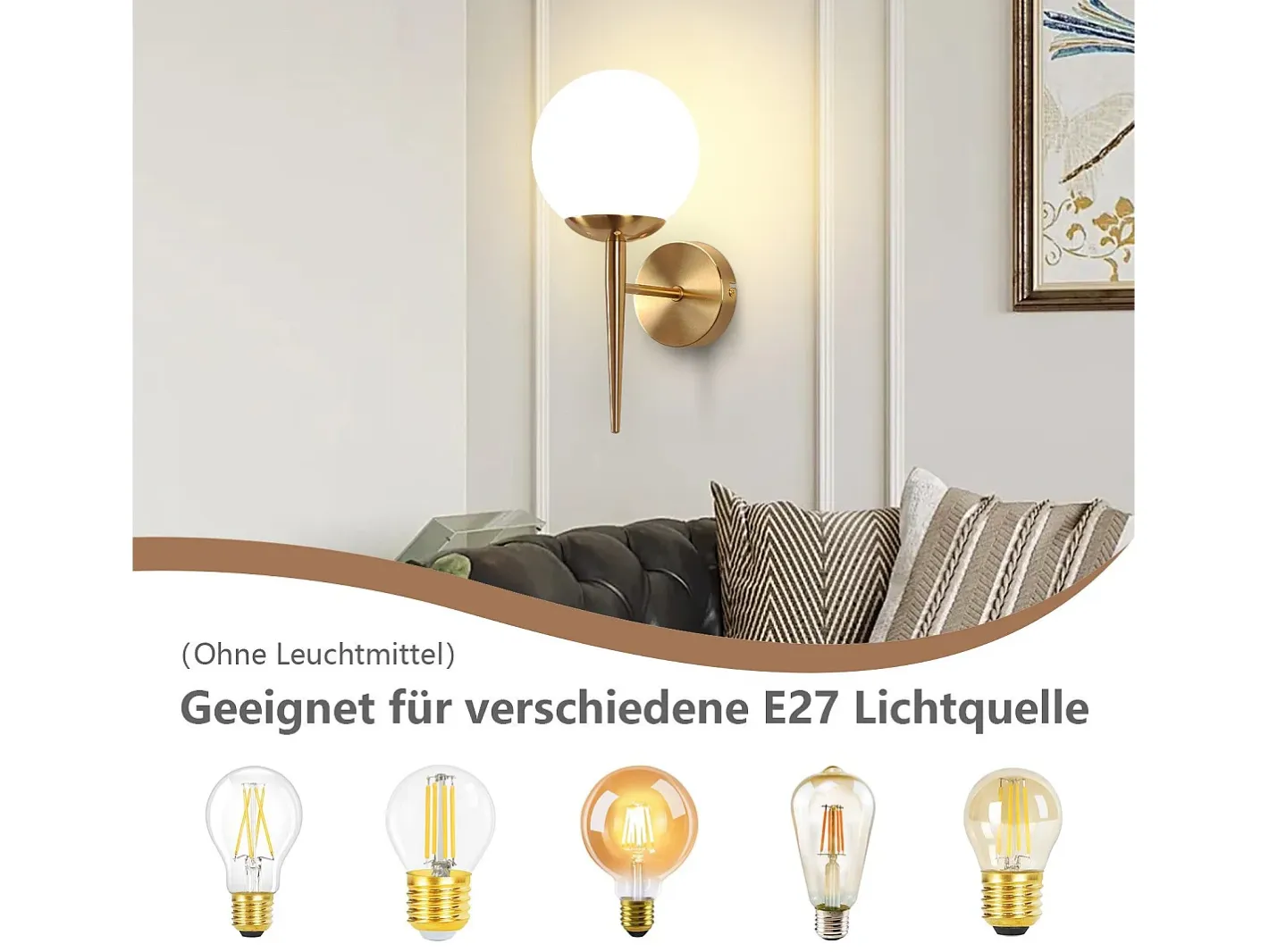 NETTLIFE Lámpara de pared vintage con bola de cristal E27, lámpara de pared para interiores, escalera para dormitorio Dorado Sale