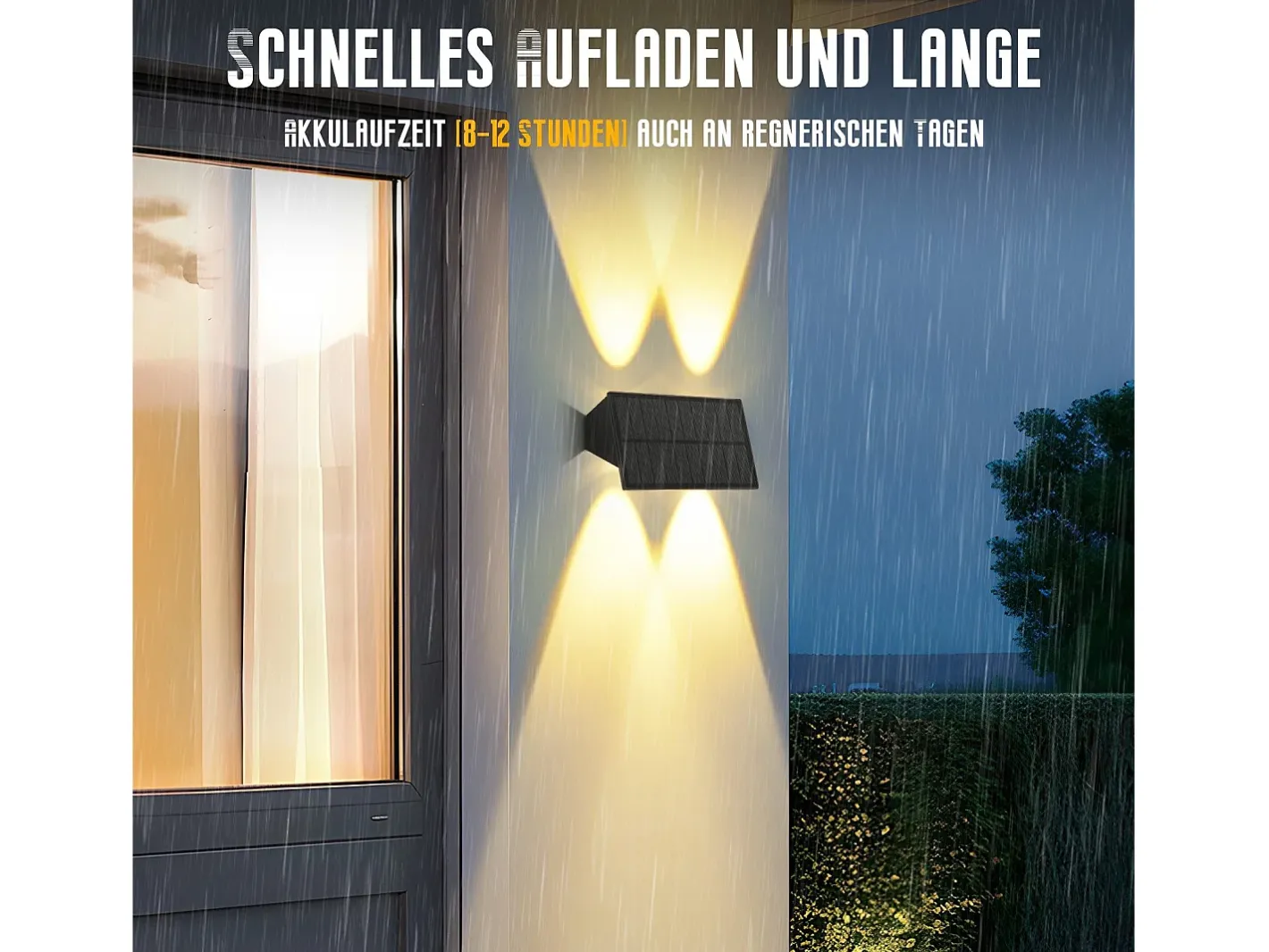 NETTLIFE Iluminación Exterior-Lámpara de pared solar para exteriores - Lámparas de pared para exteriores impermeables Lámparas de pared solares de color blanco cálido Negro
