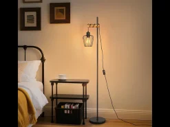 New NETTLIFE Lámpara de pie de madera Lámpara de pie vintage: Lámpara de salón negra Lámpara de pie con casquillo E27 146 cm (sin bombilla) Negro