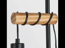 New NETTLIFE Lámpara de pie de madera Lámpara de pie vintage: Lámpara de salón negra Lámpara de pie con casquillo E27 146 cm (sin bombilla) Negro