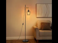 New NETTLIFE Lámpara de pie de madera Lámpara de pie vintage: Lámpara de salón negra Lámpara de pie con casquillo E27 146 cm (sin bombilla) Negro