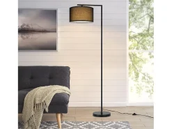 NETTLIFE Lámpara de pie de salón negra: tela de diseño moderno Casquillo E27 máx. 40W con interruptor de pie Lámpara de cama de 166 cm sin bombilla. Negro Best