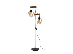 NETTLIFE Lámpara de pie de salón vintage, en madera con 2 llamas en diseño industrial de metal interruptor negro E27 - altura: 151 cm - sin bombilla Marru00f3n New