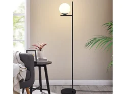 NETTLIFE Lámpara De Pie-Lámpara de Pie Industrial - Moderna Negra con Interruptor de Pie Diseño de Metal Lámpara de Pie de Vidrio E27 Vintage Cable de 2M Blanco