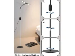 NETTLIFE Lámpara De Pie-Lámpara de pie LED regulable - negra para salón 158 cm Lámpara de pie táctil moderna 9 W con temporizador y función de memoria Negro