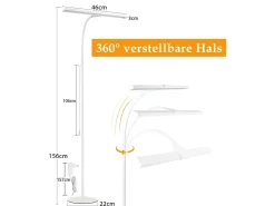 NETTLIFE Lámpara de pie LED para sala de estar regulable - 156 CM moderna con control táctil de 10 W con temporizador con cuello de cisne ajustable Blanco Best