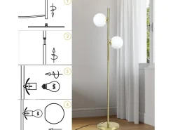 NETTLIFE Lámpara De Pie-Lámpara de pie moderna para sala de estar - Lámpara de pie de diseño Lámpara de pie con casquillo E27 con interruptor de pie -166 cm Dorado