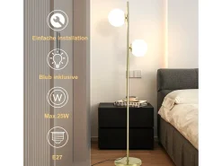 NETTLIFE Lámpara De Pie-Lámpara de pie moderna para sala de estar - Lámpara de pie de diseño Lámpara de pie con casquillo E27 con interruptor de pie -166 cm Dorado