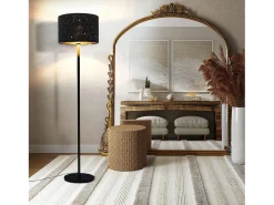NETTLIFE Lámpara De Pie-Lámpara de pie moderna para sala de estar - de tela con casquillo E27 Máx. Diseño Estrella Dorada Negra 40W Pantalla 144cm Negro