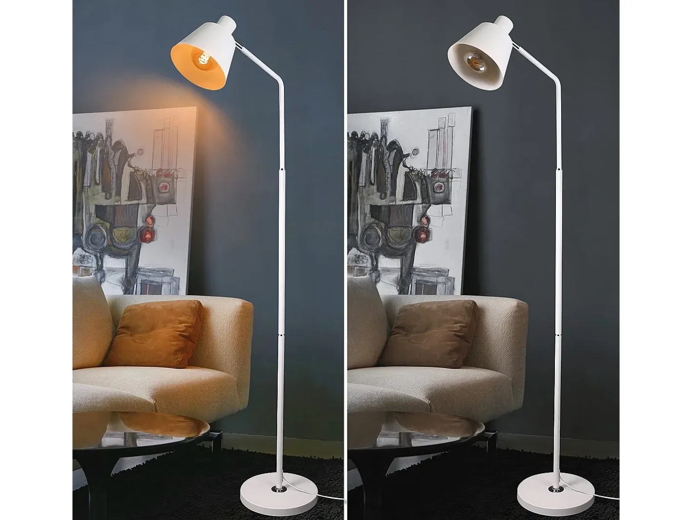 NETTLIFE Lámpara De Pie-Lámpara de Pie para Salón, Lámpara de Pie Vintage - 166cm, Diseño Retro, Lámpara de Pie de Metal con Casquillo E27, Máximo 40W Blanco