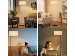 NETTLIFE Lámpara De Pie-Lámpara de pie para salón, lámpara de pie vintage, 154 cm, color , E27, lámparas de pie con interruptor de pie Negro