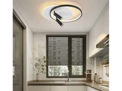 NETTLIFE Lámpara de Techo LED Lámpara de Techo Salón: Lámpara de Salón Regulable 52W con 2 Focos de Techo Negro con Mando a Distancia Acrílico Moderno Blanco