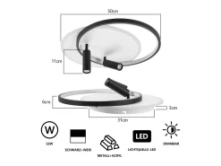 NETTLIFE Lámpara de Techo LED Lámpara de Techo Salón: Lámpara de Salón Regulable 52W con 2 Focos de Techo Negro con Mando a Distancia Acrílico Moderno Blanco
